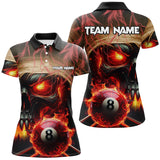 Maxcorners Billiard Skull Burning 8 Ball Pool Fire Customized Name, Team Name 3D Polo Shirt