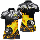 Maxcorners Billiard Yellow 8 Ball Fire Flame Grunge Pattern  Customized Name, Team Name 3D Polo Shirt