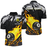 Maxcorners Billiard Yellow 8 Ball Fire Flame Grunge Pattern  Customized Name, Team Name 3D Polo Shirt