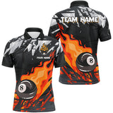 Maxcorners Billiard Red 8 Ball Fire Flame Grunge Pattern Customized Name, Team Name 3D Polo Shirt