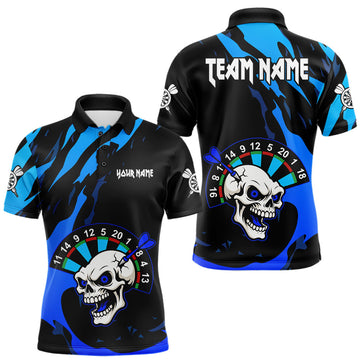 Maxcorners Blue Funny Skull Dart Shirts With Pocket Option For Men Custom Darts Jersey