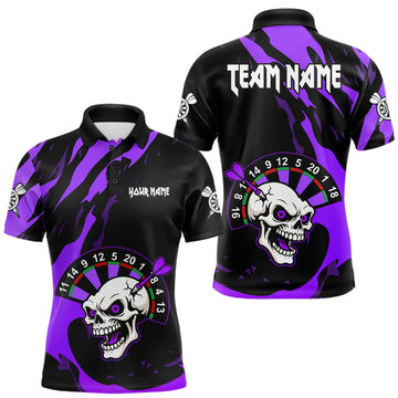 Maxcorners Purple Funny Skull Dart Shirt With Pocket Option For Men Custom Darts Jersey