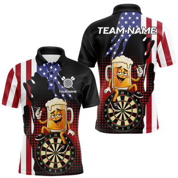 Maxcorners Funny Drunk Beer American Flag Darts Shirts For Men Custom Patriotic Darts Team Jersey