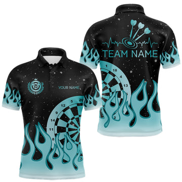 Maxcorners Personalized Teal Dartboard Fire Flame Darts Shirts For Men Custom Darts Team Jersey Darts Gifts