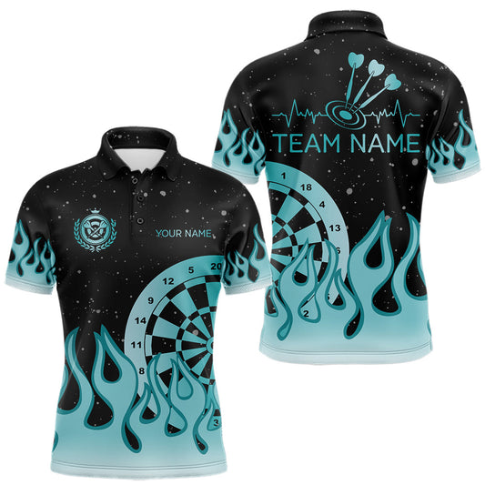 Maxcorners Personalized Teal Dartboard Fire Flame Darts Shirts For Men Custom Darts Team Jersey Darts Gifts