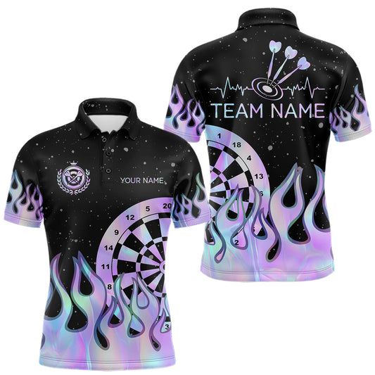 Maxcorners Personalized Holographic Fire Flame Darts Shirts For Men Custom Darts Team Jersey, Darts Gifts