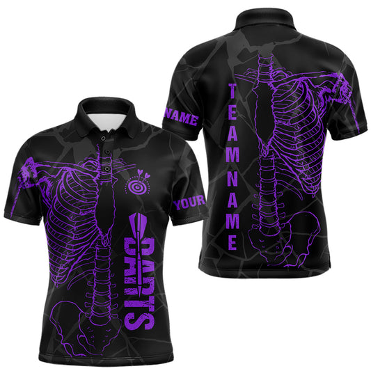Maxcorners Black And Purple Funny Skeleton Darts Polo & 1/4 Zip Custom Darts Shirt For Men Darts Team Jersey