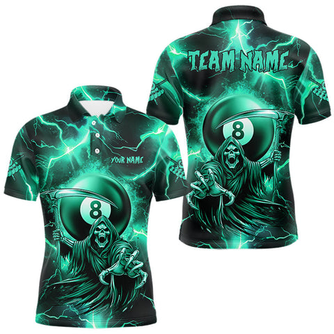 Maxcorners Turquoise Grim Reaper 8 Ball Men's Billiard Shirt Custom Thunder Lightning Pool Team Jersey MT2709