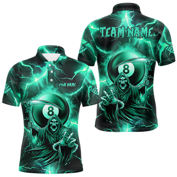 Maxcorners Turquoise Grim Reaper 8 Ball Men's Billiard Shirt Custom Thunder Lightning Pool Team Jersey TU2309
