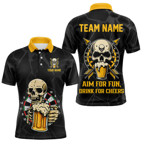 Maxcorners Funny Darts And Beer Aim For Fun Drink For Cheer Custom Skull Dart Shirt For Men, Dart Team Jersey LM2509