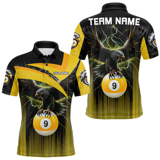 Maxcorners Yellow And Black 9 Ball Pool Eagle Lightning Billiard Shirts For Men Custom Billiard Team Jersey