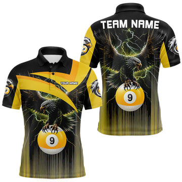 Maxcorners Yellow And Black 9 Ball Pool Eagle Lightning Billiard Shirts For Men Custom Billiard Team Jersey
