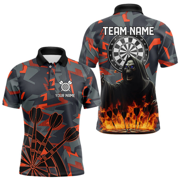 Maxcorners Personalized Death Skeleton Fire Camo Dart Shirts Custom Camouflage Darts League Jerseys