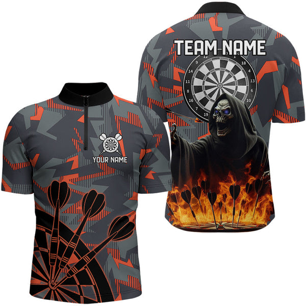 Maxcorners Personalized Death Skeleton Fire Camo Dart Shirts Custom Camouflage Darts League Jerseys