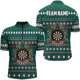 Maxcorners Green Christmas Pattern Custom Dart Shirts Funny Darts Christmas Gifts Xmas Dart Jerseys