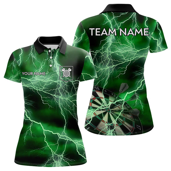 Maxcorners Black And Green Thunder Lightning Dart Shirts With Pocket For Men Custom 3D Darts Team Jerseys