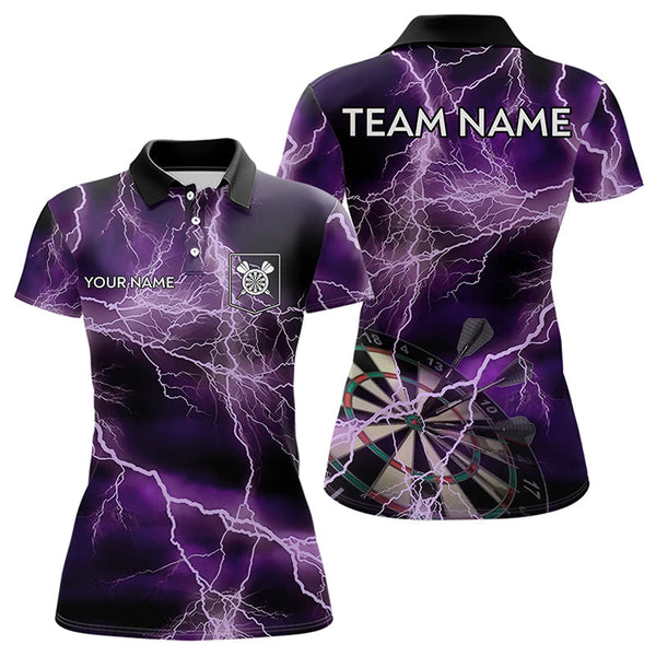 Maxcorners Black And Purple Thunder Lightning Dart Shirts With Pocket For Men Custom 3D Darts Team Jerseys