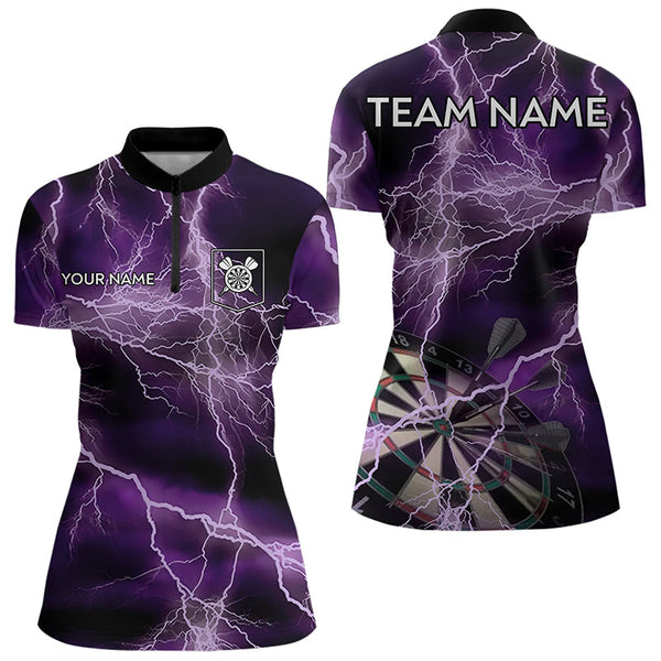 Maxcorners Black And Purple Thunder Lightning Dart Shirts With Pocket For Men Custom 3D Darts Team Jerseys