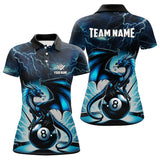 Maxcorners Blue Lightning Thunder Dragon 8 Ball Pool Women Polo Shirts