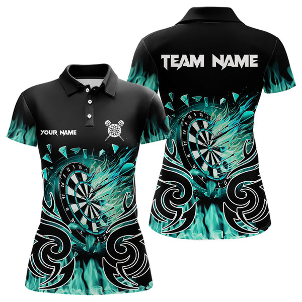 Maxcorners Personalized Turquoise Flaming Darts Shirts With Pocket For Men Custom Fire Dart Team Jerseys