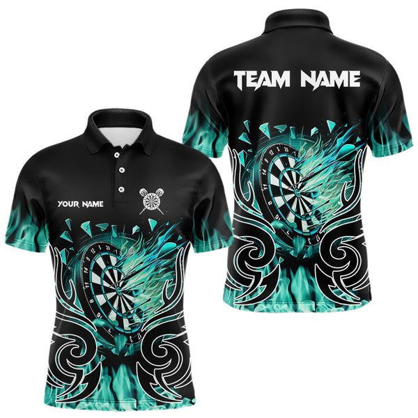 Maxcorners Personalized Turquoise Flaming Darts Shirts With Pocket For Men Custom Fire Dart Team Jerseys