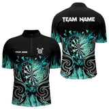 Maxcorners Personalized Turquoise Flaming Darts Shirts With Pocket For Men Custom Fire Dart Team Jerseys