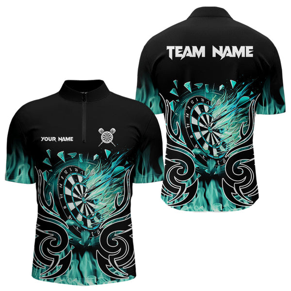 Maxcorners Personalized Turquoise Flaming Darts Shirts With Pocket For Men Custom Fire Dart Team Jerseys