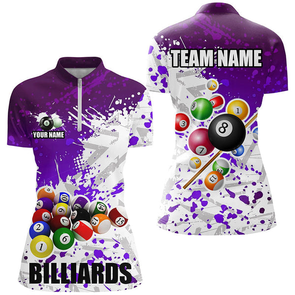 MaxCorners Billiard Purple Balls Paint Splash  Customized Name, Team Name 3D Polo Shirt For Women