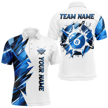 Maxcorners Custom Blue And White 8 Ball Pool Billiard Jersey For Men, Billiard Team Shirts Polo & 1/4 Zip LM2405