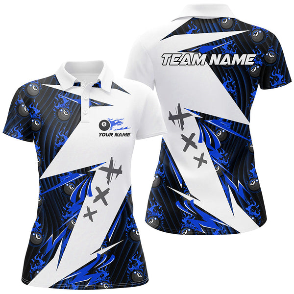 Maxcorners Blue Billiard 8 Ball Flame Pattern Custom Pool Shirts Billiard Tournament Jerseys