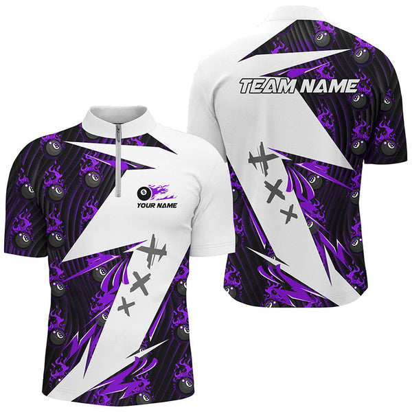 Maxcorners Purple Billiard 8 Ball Flame Pattern Custom Pool Shirts Billiard Tournament Jerseys For Team