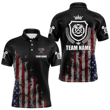 Maxcorners Customized American Flag Smoke Darts Shirt For Men, Patriotic Darts Jersey Team Polo & 1/4 Zip LM1903
