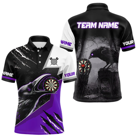 Maxcorners Personalized Raven Darts Shirt For Men Custom Black And Purple Gothic Darts Team Jersey TU2310
