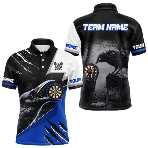 Maxcorners Personalized Raven Darts Shirt For Men Custom Black And Blue Gothic Darts Team Jersey TU2310