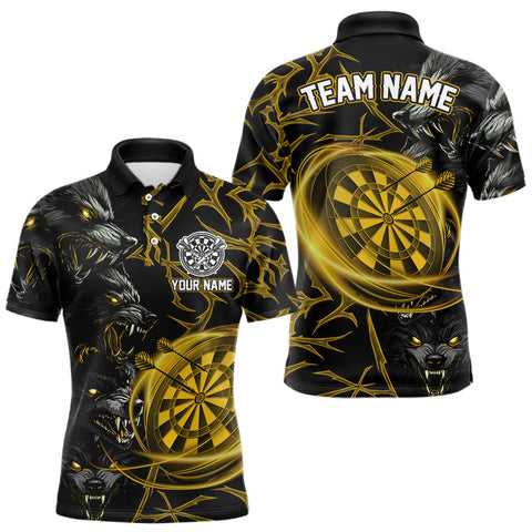 Maxcorners Personalized Wolf Dart Shirts For Men Custom Lights Dartboard Darts Team Jerseys |Gold TU2310