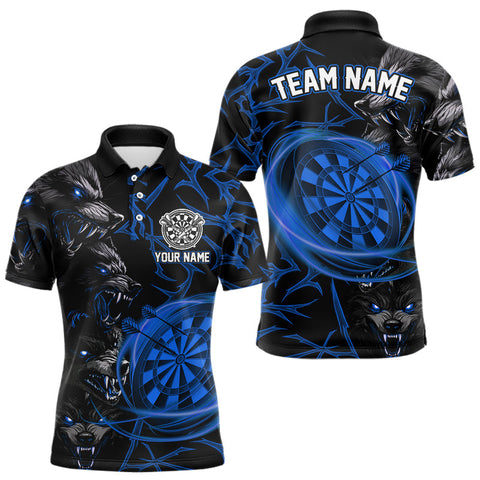 Maxcorners Personalized Wolf Dart Shirts For Men Custom Lights Dartboard Darts Team Jerseys |Blue TU2310