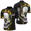Maxcorners Personalized 9 Ball Pool Yellow Flame Skull Billiard Men Polo Shirts Custom Name Billiard Jerseys Lm105