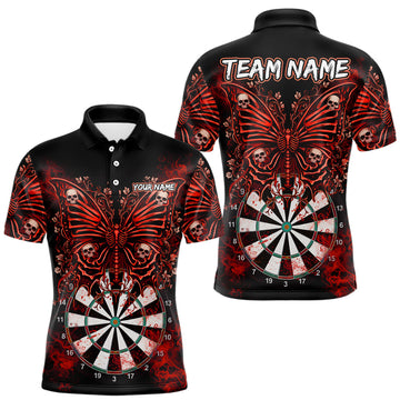 Maxcorners Red Dartboard Butterfly Skull Darts Shirt For Men Custom Darts League Team Jersey Polo & 1/4 Zip