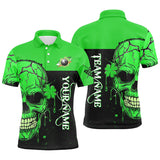 Maxcorners St Patrick'S Day Green Billiard Skull Custom Men Polo Shirts, Luckiest Patrick Day Billiard Shirts