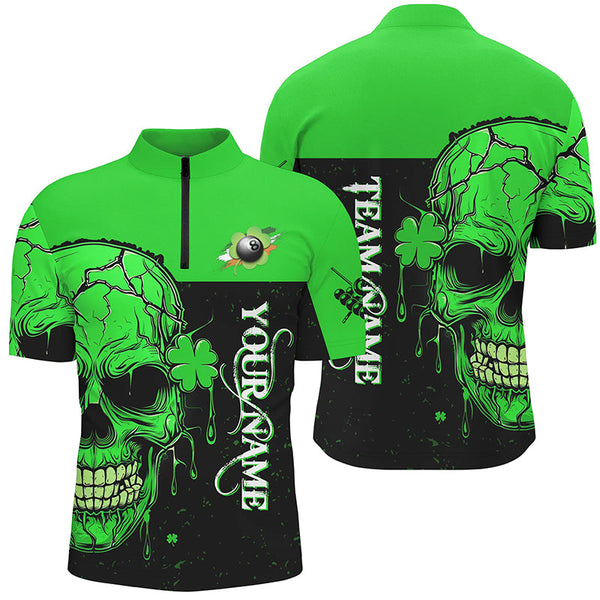 Maxcorners St Patrick'S Day Green Billiard Skull Custom Men Polo Shirts, Luckiest Patrick Day Billiard Shirts