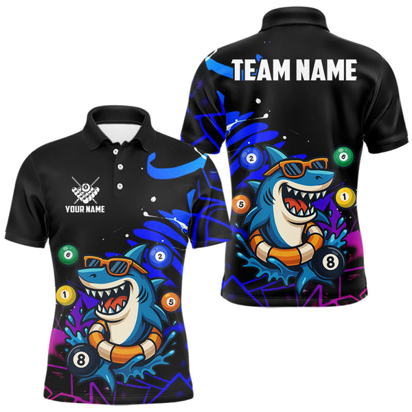 Maxcorners Funny Shark Pool Balls Men's Billiard Shirts Custom Billiard Jerseys, Billiard Team Shirts