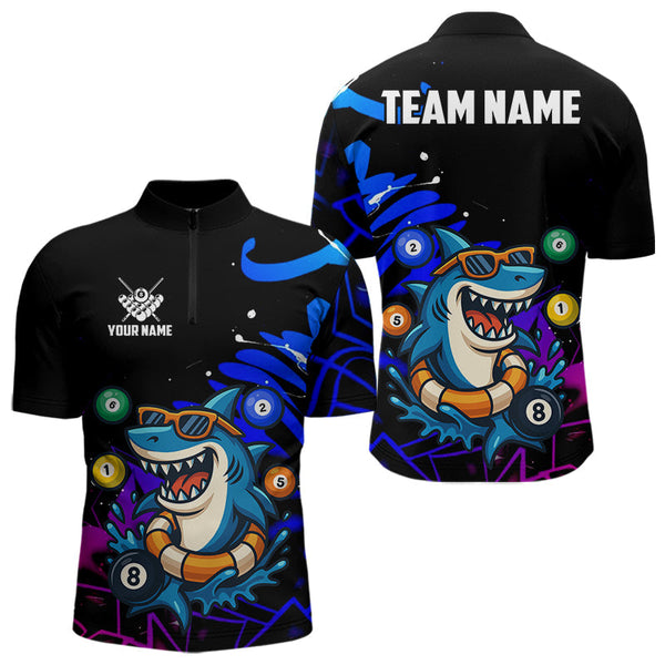 Maxcorners Funny Shark Pool Balls Men's Billiard Shirts Custom Billiard Jerseys, Billiard Team Shirts