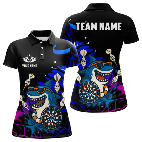 Maxcorners Funny Shark Darts Shirt For Women – Custom Dart Team Jersey | Polo & Quarter Zip Darts Shirt Style