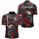 Maxcorners Personalized 3D All Over Print Skull And Roses Custom Darts Shirts For Men Darts Jerseys |Red