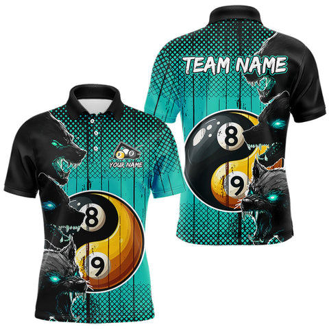 Maxcorners Funny Yin Yang Eyes Of Wolf Billiard Shirts For Men Custom 8 & 9 Ball Billiard Jersey|Turquoise MT2407