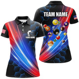 Maxcorners Glowing Red & Blue Custom Billiard Polo, 1/4 Zip Shirt, Billiard Balls Team League Jerseys