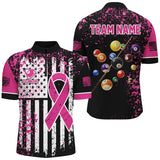 Maxcorners Pink Ribbon Black Grunge American Flag Custom Billiard Shirt For Men, Breast Cancer Billiard Jersey LM1809