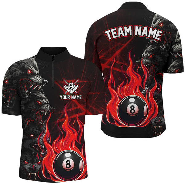 Maxcorners Personalized Wolf Flaming 8 Ball Pool Fire Billiard Shirts Team League Billiard Jerseys | Blue