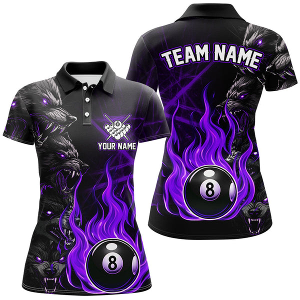 Maxcorners Personalized Wolf Flaming 8 Ball Pool Fire Billiard Shirts Team League Billiard Jerseys | Purrple