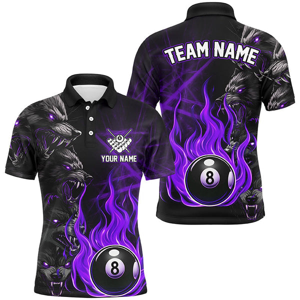 Maxcorners Personalized Wolf Flaming 8 Ball Pool Fire Billiard Shirts Team League Billiard Jerseys | Purrple